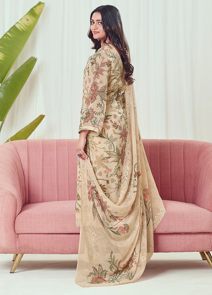 3 Pc Brown Georgette Suit Set - Image 3