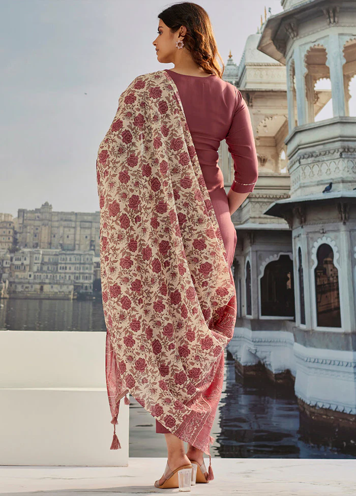 3 Pc Brown Readymade Cotton Dupatta Suit Set - Image 2