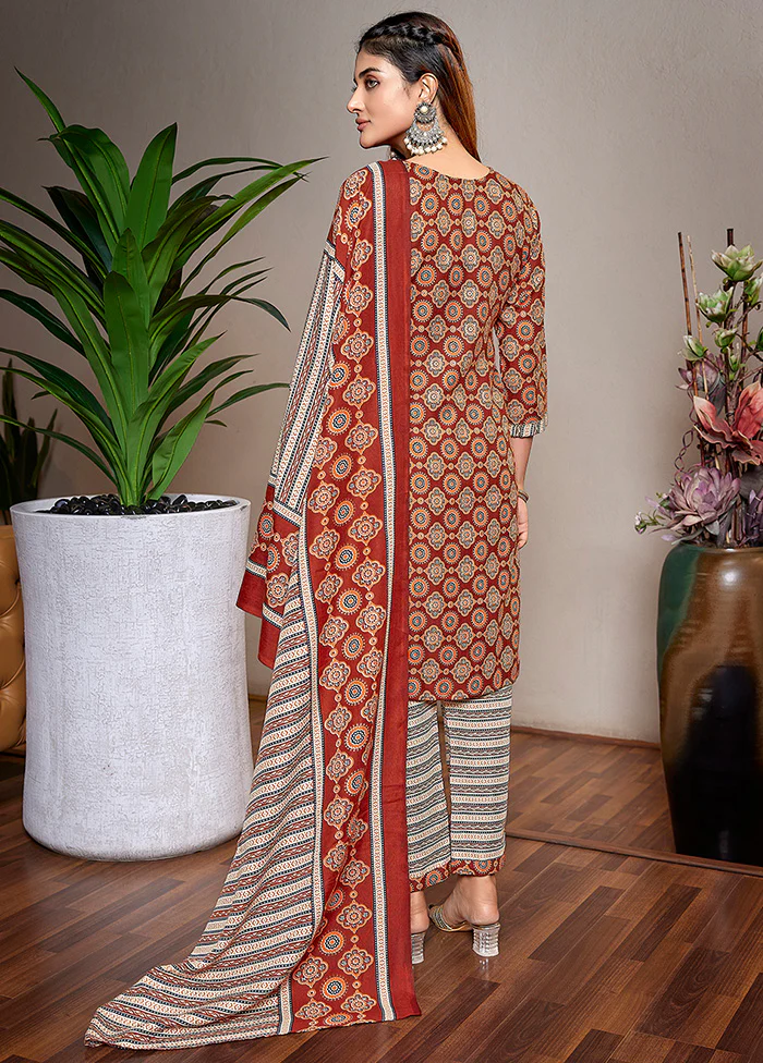 3 Pc Brown Readymade Cotton Suit Set - Image 2