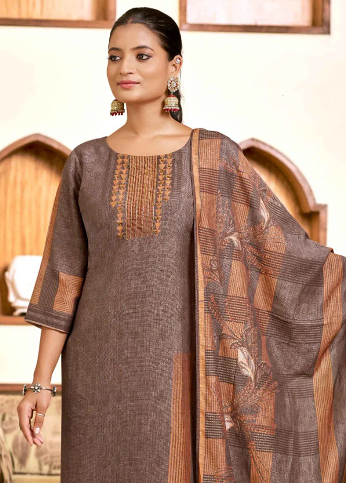 3 Pc Brown Readymade Viscose Dupatta Suit Set - Image 2