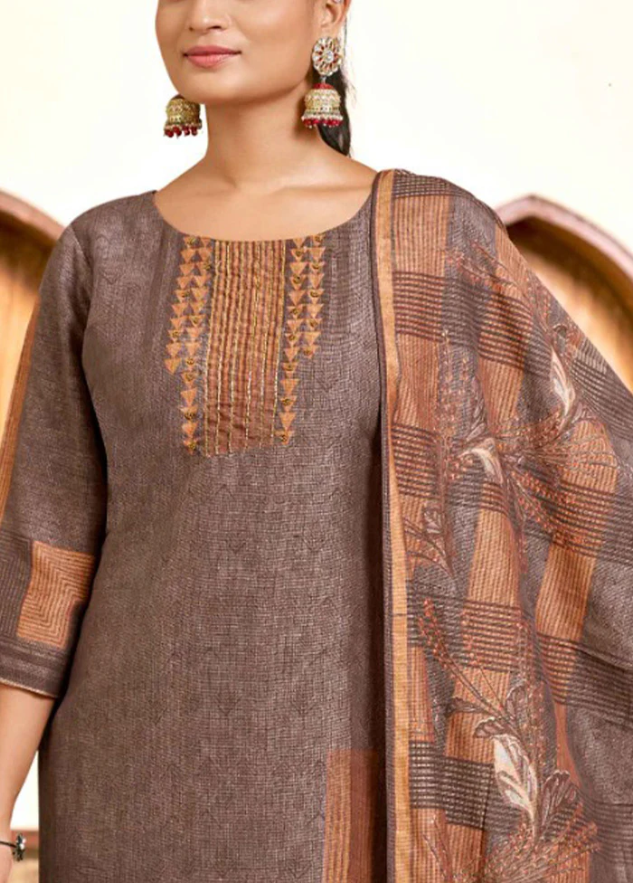 3 Pc Brown Readymade Viscose Dupatta Suit Set - Image 3