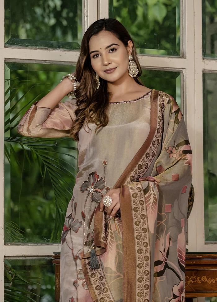3 Pc Brown Silk Suit Set - Image 2