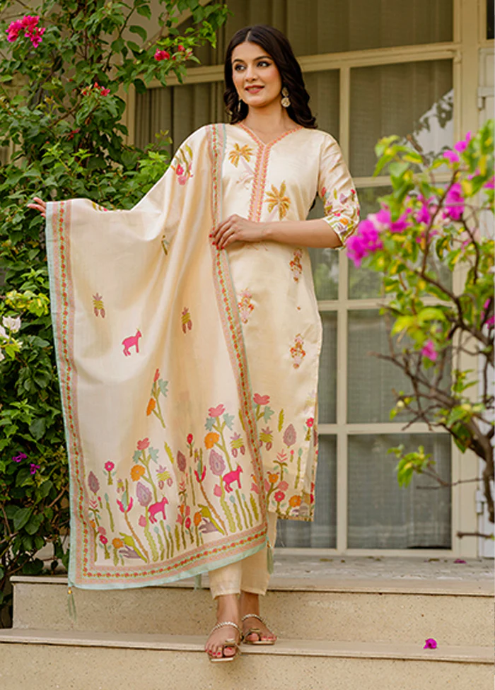 3 Pc Brown Silk Suit Set