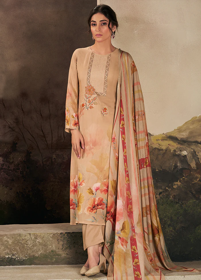 3 Pc Brown Silk Suit Set