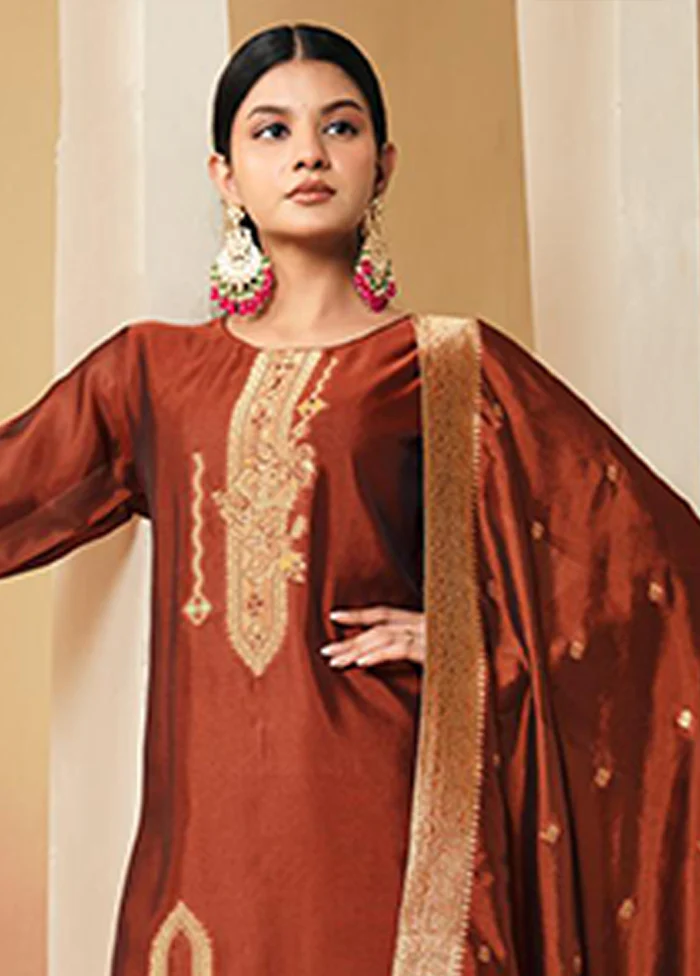 3 Pc Brown Silk Suit Set - Image 2