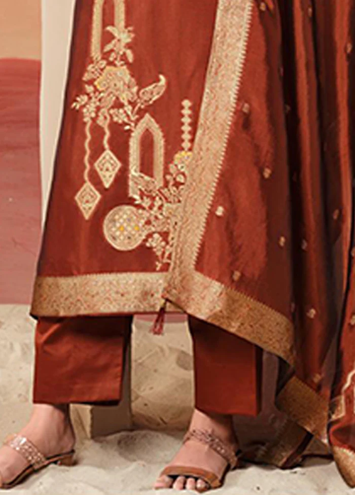3 Pc Brown Silk Suit Set - Image 3