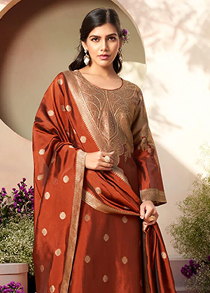 3 Pc Brown Silk Suit Set - Image 2