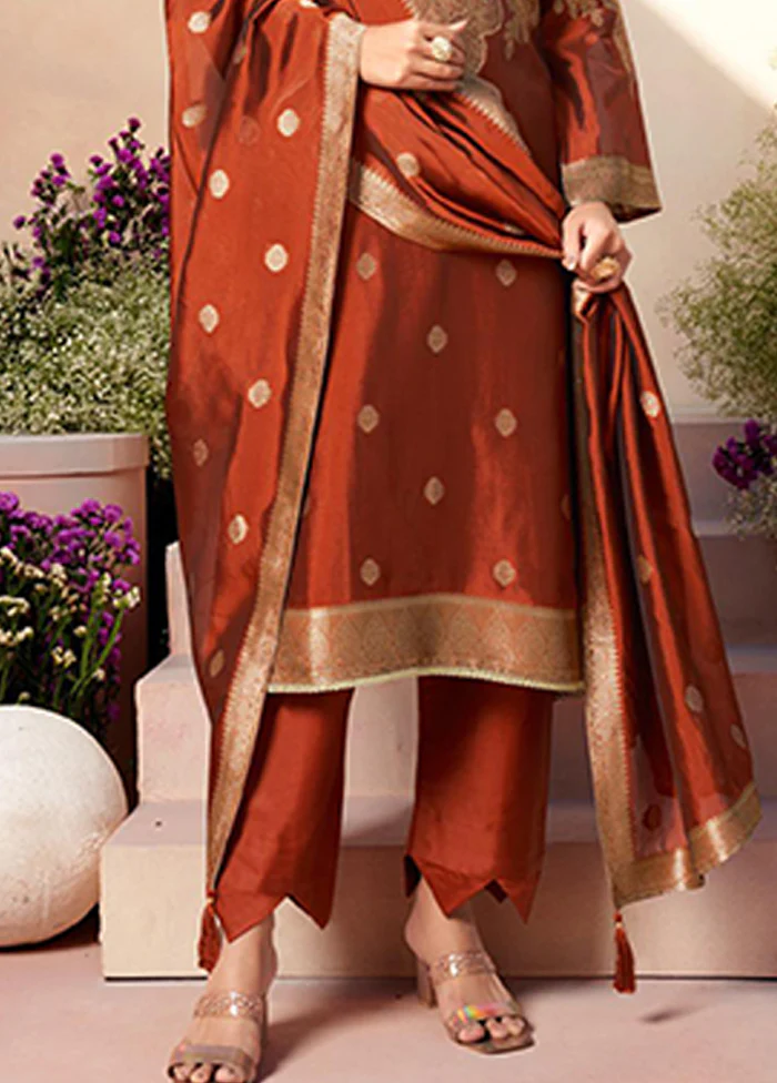 3 Pc Brown Silk Suit Set - Image 3