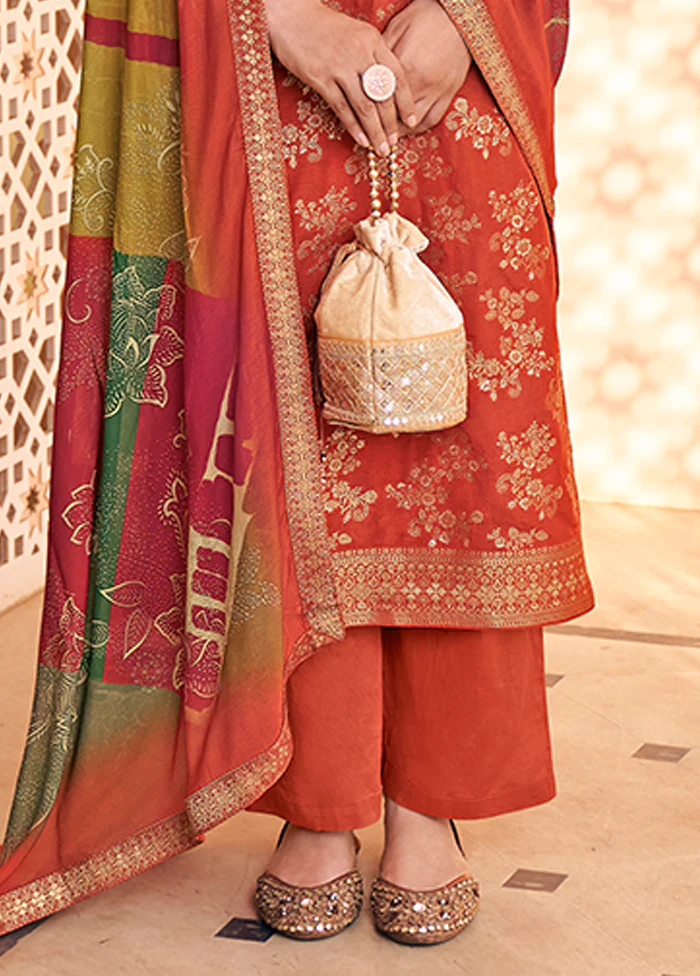 3 Pc Brown Silk Suit Set - Image 3