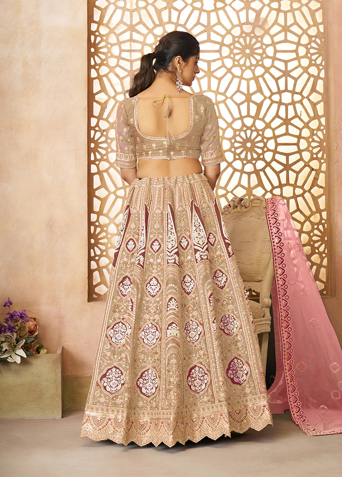 3 Pc Chiku Silk Semi Stitched Lehenga Set - Image 3