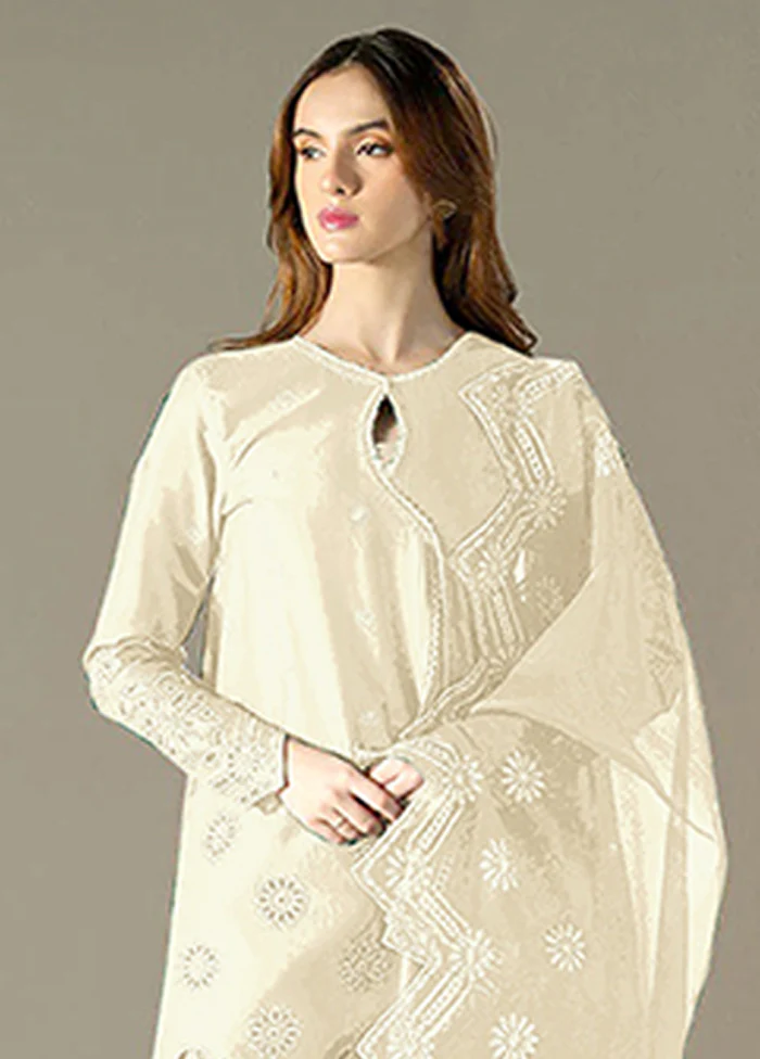 3 Pc Cream Cotton Suit Set - Image 2