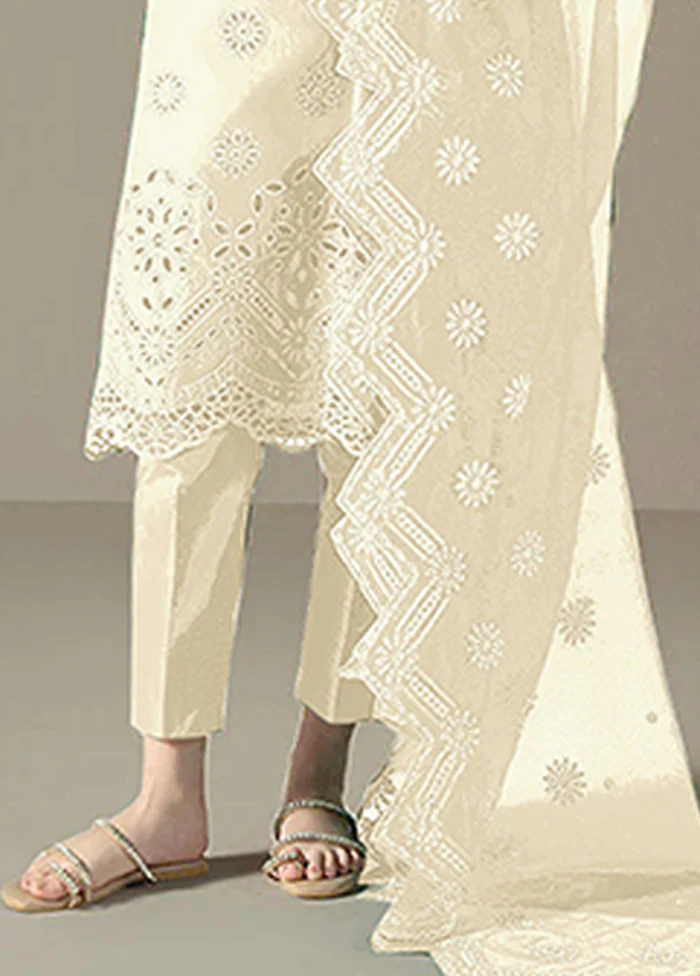 3 Pc Cream Cotton Suit Set - Image 3