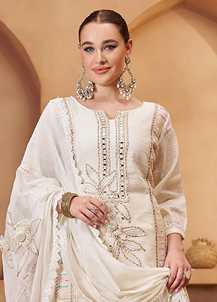 3 Pc Cream Cotton Suit Set - Image 2