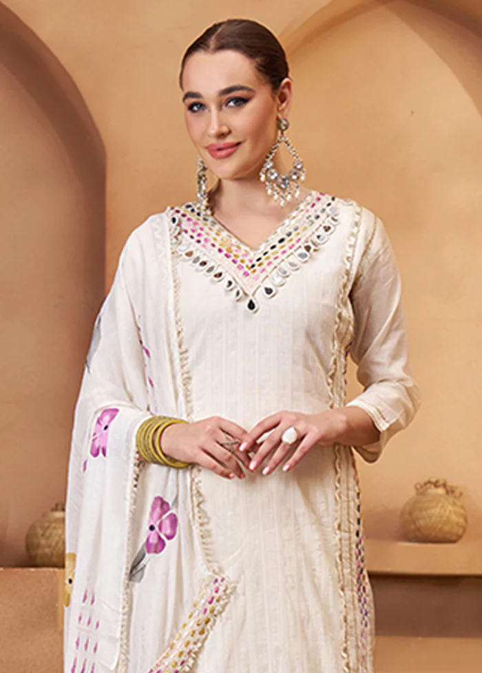 3 Pc Cream Cotton Suit Set - Image 2