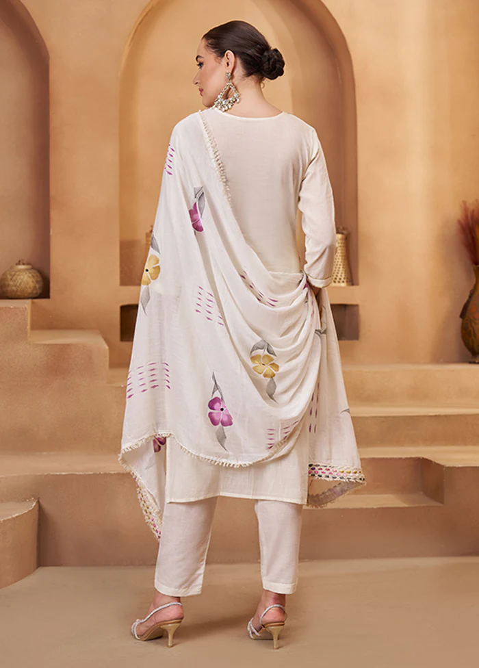 3 Pc Cream Cotton Suit Set - Image 3