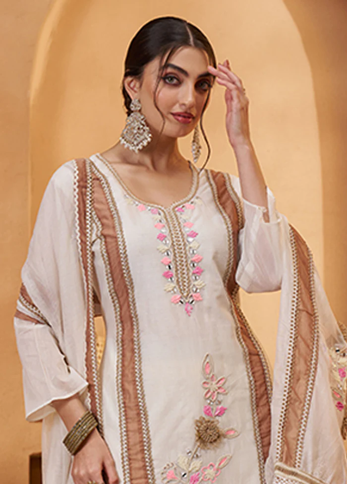 3 Pc Cream Cotton Suit Set - Image 2