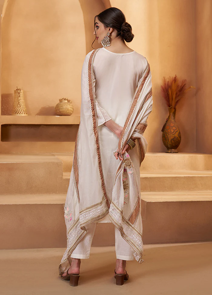 3 Pc Cream Cotton Suit Set - Image 3