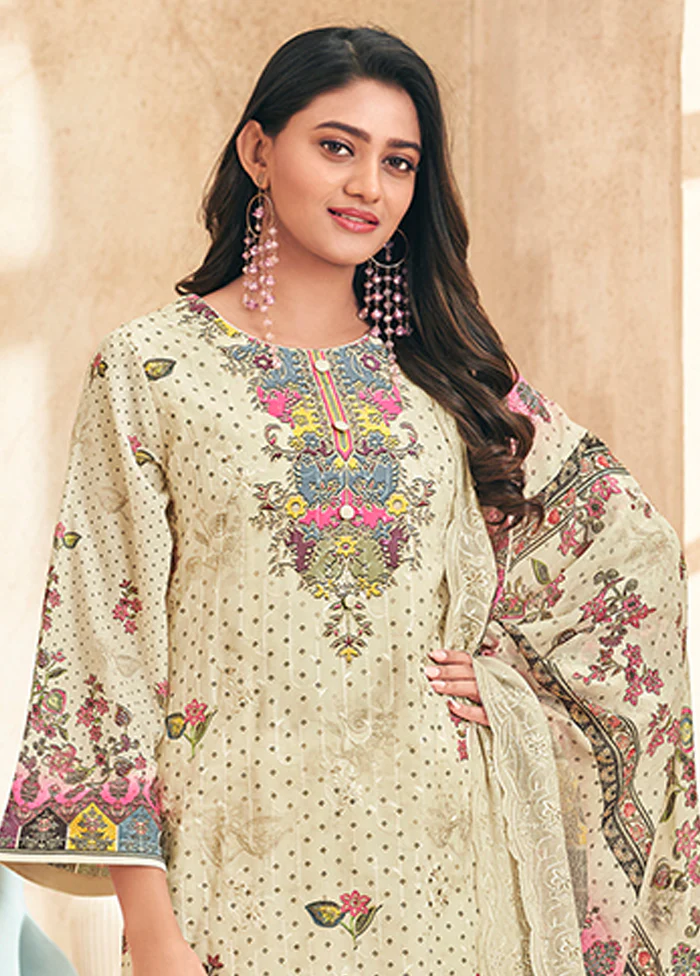 3 Pc Cream Cotton Suit Set - Image 2