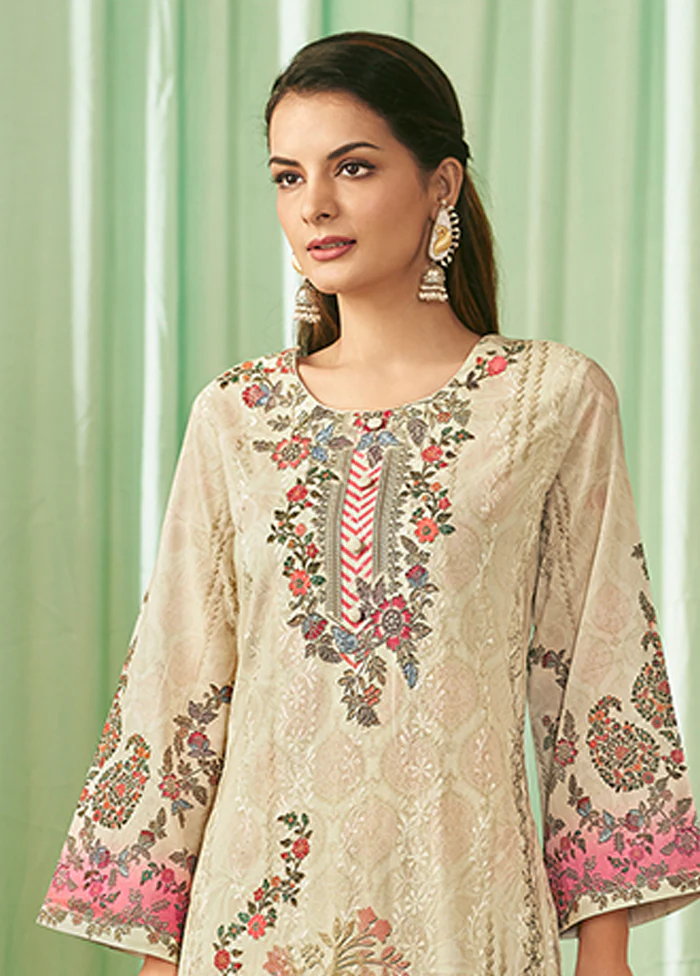 3 Pc Cream Cotton Suit Set - Image 2