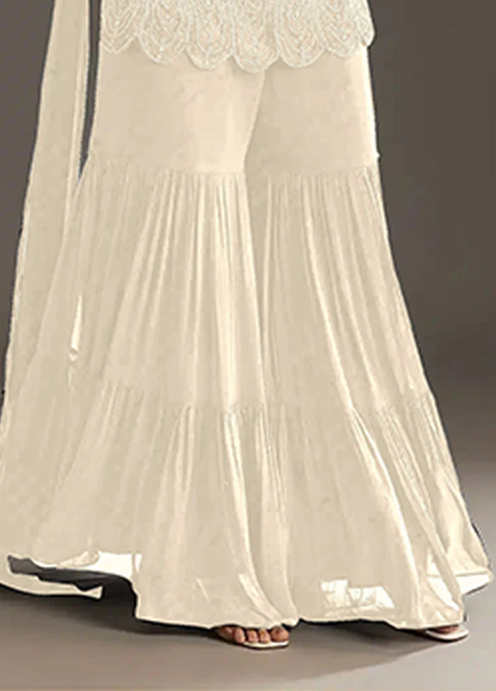 3 Pc Cream Georgette Plazzo Suits Set - Image 3