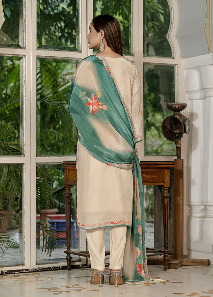 3 Pc Cream Silk Suit Set - Image 3