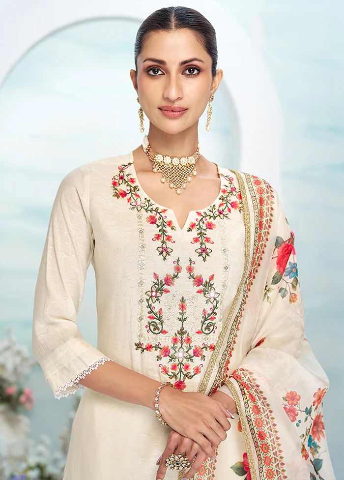3 Pc Cream Silk Suit Set - Image 2