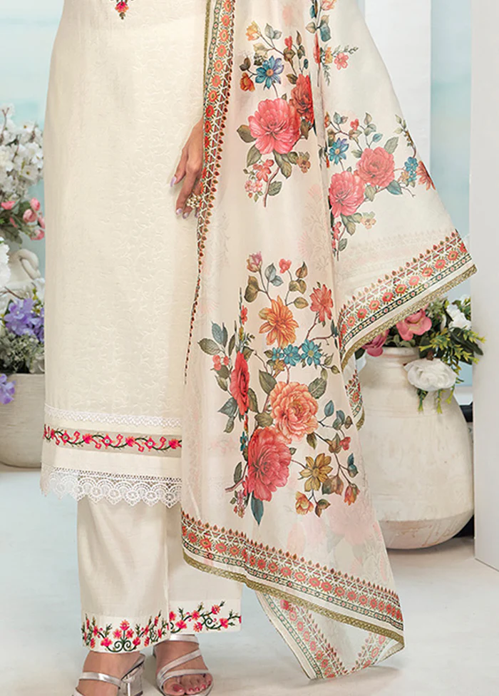 3 Pc Cream Silk Suit Set - Image 3