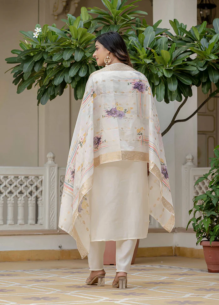 3 Pc Cream Silk Suit Set - Image 3