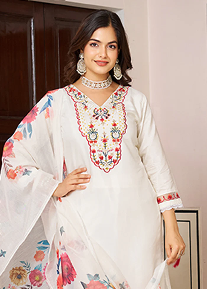3 Pc Cream Silk Suit Set - Image 2