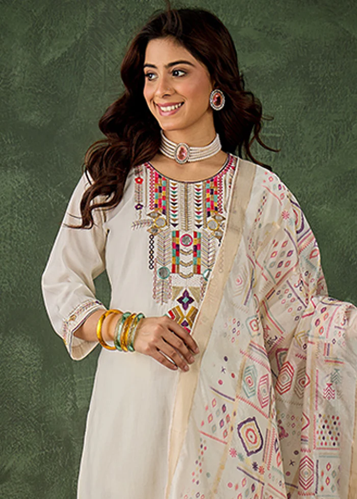 3 Pc Cream Silk Suit Set - Image 2