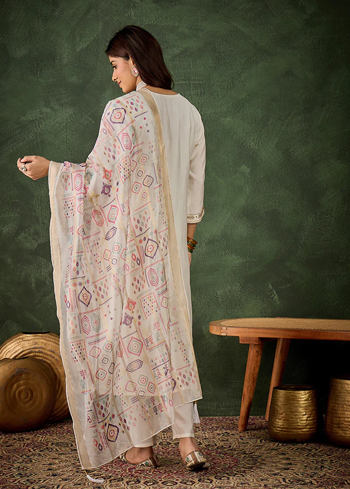 3 Pc Cream Silk Suit Set - Image 3
