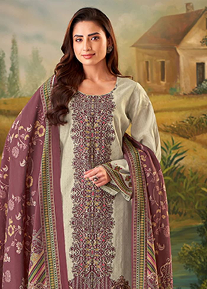 3 Pc Cream Silk Suit Set - Image 2