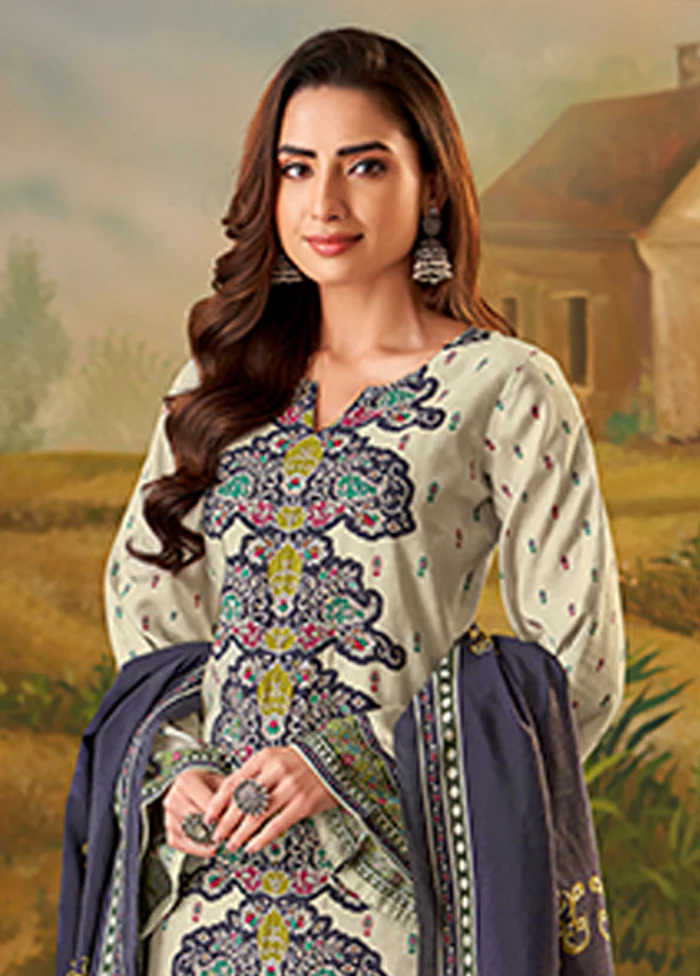 3 Pc Cream Silk Suit Set - Image 2