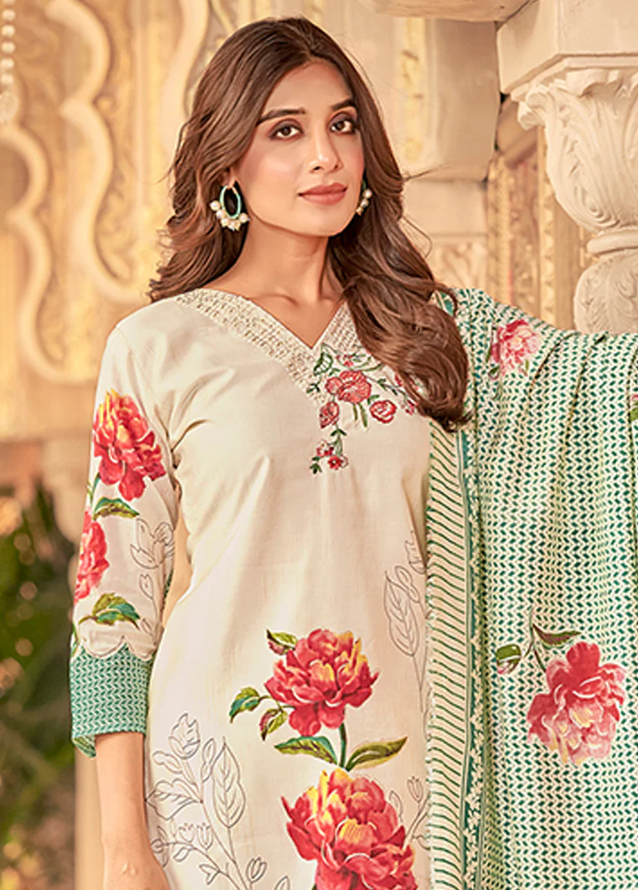 3 Pc Cream Silk Suit Set - Image 2