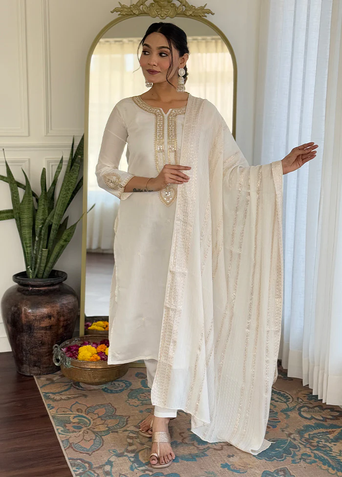 3 Pc Cream Silk Suit Set