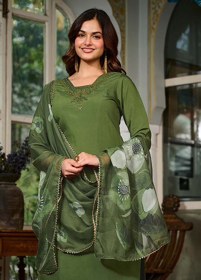 3 Pc Green Cotton Suit Set - Image 2