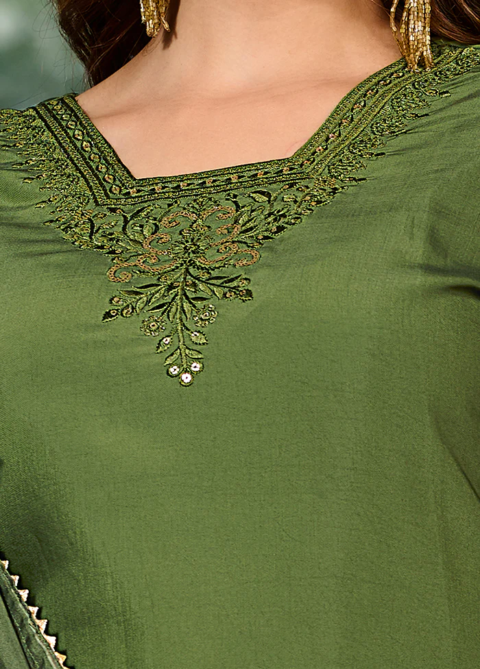 3 Pc Green Cotton Suit Set - Image 3