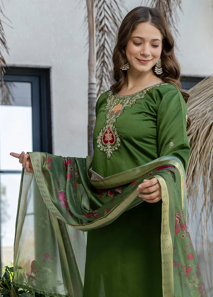 3 Pc Green Cotton Suit Set - Image 2