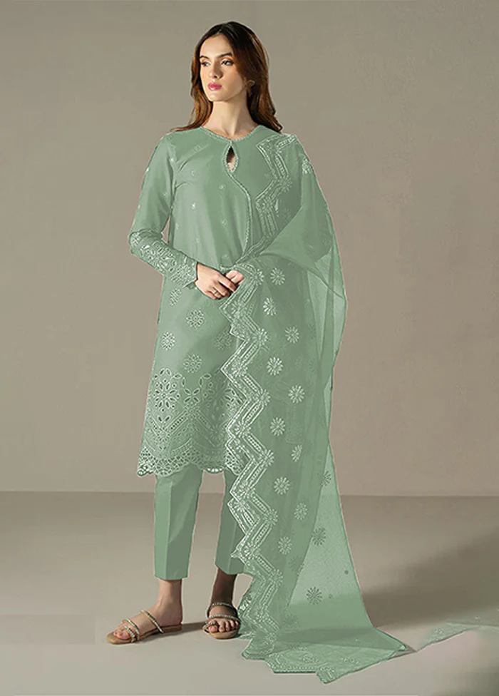 3 Pc Green Cotton Suit Set