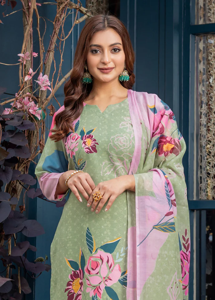 3 Pc Green Cotton Suit Set - Image 2
