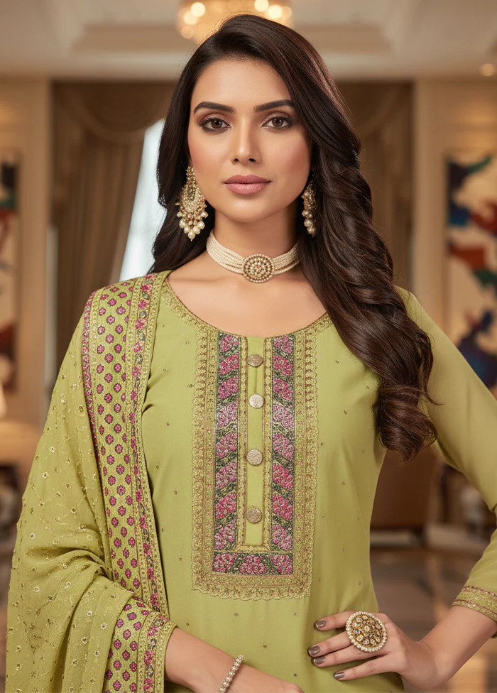 3 Pc Green Georgette Sharara Set - Image 2