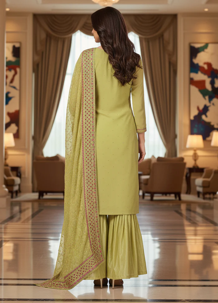 3 Pc Green Georgette Sharara Set - Image 3