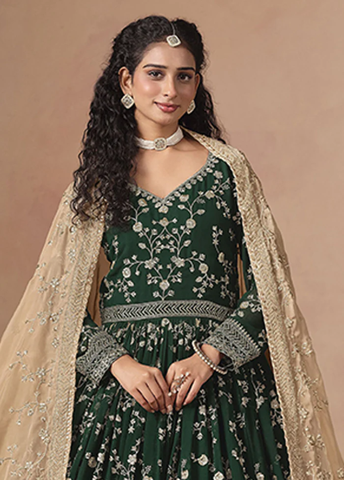 3 Pc Green Georgette Anarkali Suits Set - Image 2