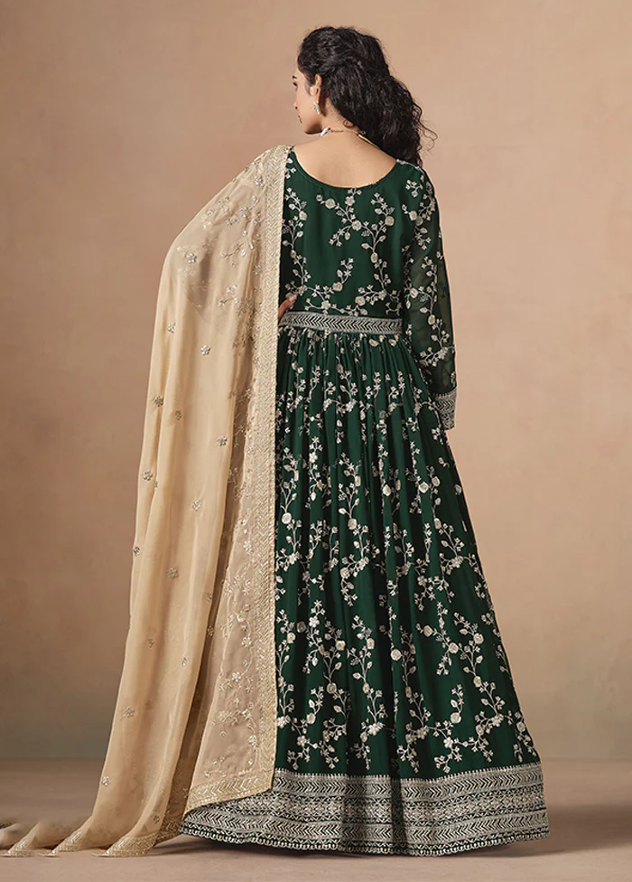 3 Pc Green Georgette Anarkali Suits Set - Image 3