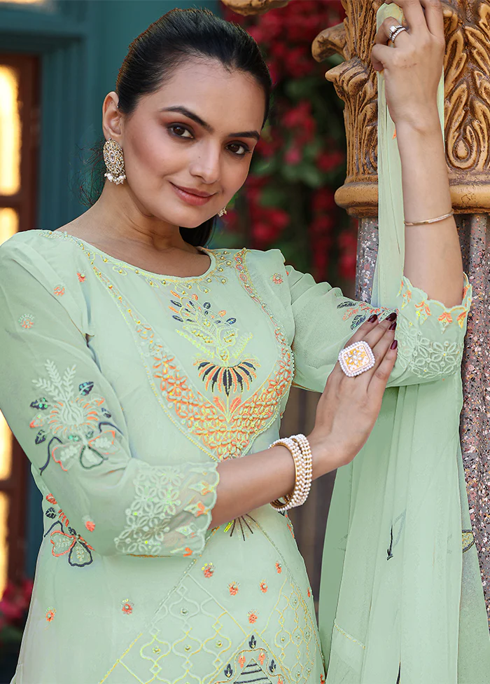 3 Pc Green Georgette Suit Set - Image 2