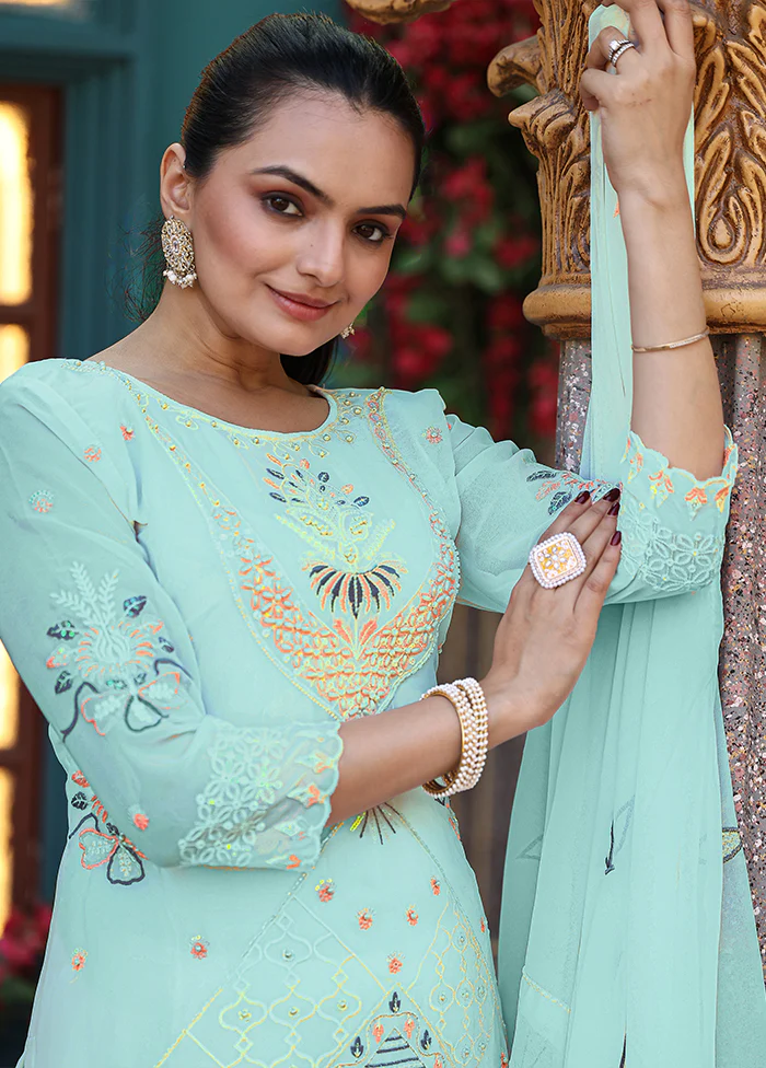 3 Pc Green Georgette Suit Set - Image 2