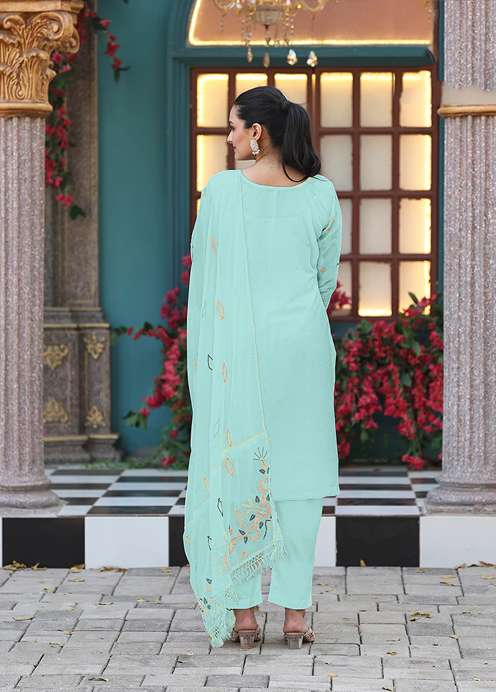 3 Pc Green Georgette Suit Set - Image 3