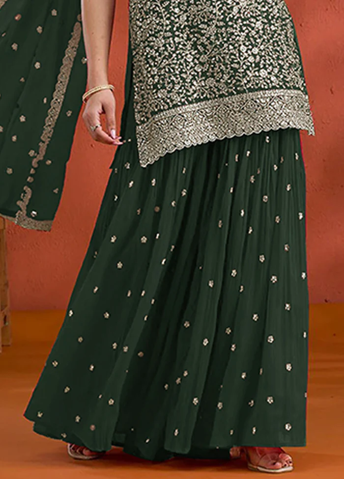 3 Pc Green Georgette Plazzo Suit Set - Image 3
