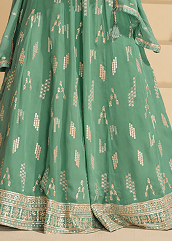 3 Pc Green Georgette Sharara Suits Set - Image 3