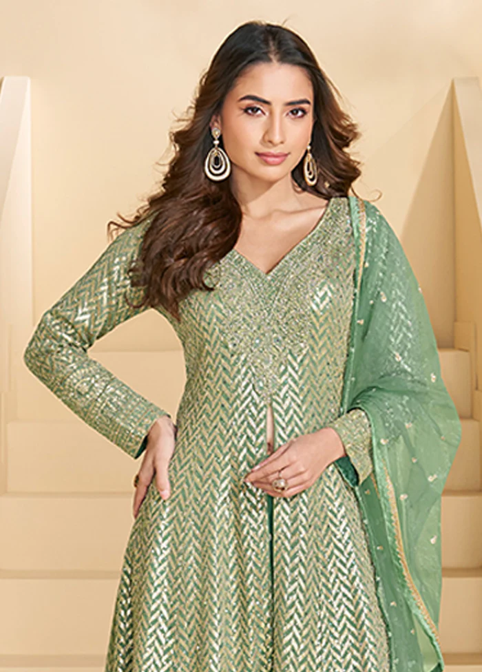 3 Pc Green Georgette Plazzo Suits Set - Image 2